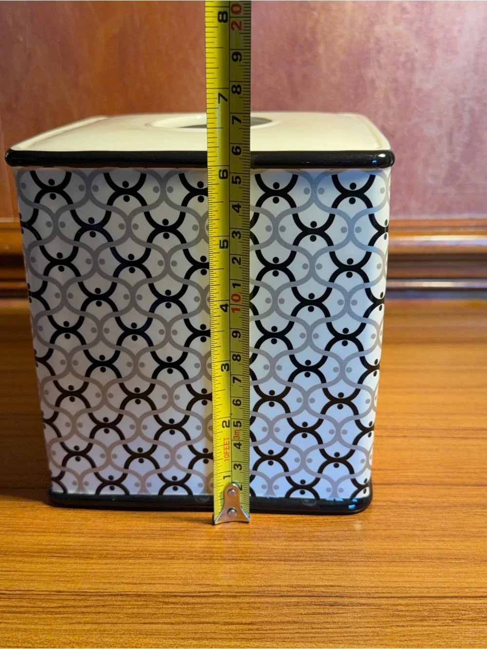 Raymond Waites Ceramic Tissue Box Cover Cube Geometric Interlocking Trellis EUC